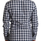 Elegant Blue & White Checkered Slim Fit Dress Shirt