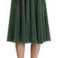 Metallic Green Pleated A-Line Midi Skirt