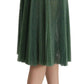 Metallic Green Pleated A-Line Midi Skirt