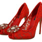 Red Crystal Taormina Lace Heels Pumps