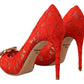 Red Crystal Taormina Lace Heels Pumps