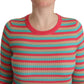 Elegant Striped Silk Crew Neck Pullover