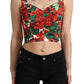 Elegant Red Cropped Top with Geranium Print