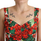 Elegant Red Cropped Top with Geranium Print