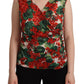 Elegant V-Neck Geranium Print Silk Tank Top