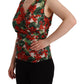 Elegant V-Neck Geranium Print Silk Tank Top