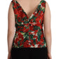 Elegant V-Neck Geranium Print Silk Tank Top