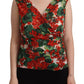 Elegant V-Neck Geranium Print Silk Tank Top