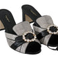 Crystal-Embellished Exotic Leather Sandals