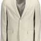 Beige Linen Classic Jacket with Logo Detailing