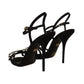 Elegant Black Viscose Ankle Strap Sandals with Crystals