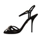 Elegant Black Viscose Ankle Strap Sandals with Crystals