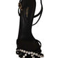 Elegant Black Viscose Ankle Strap Sandals with Crystals