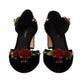 Black Crystal Rose Heel Sandals