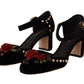 Black Crystal Rose Heel Sandals