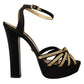 Elegant Black Gold Ankle Strap Heels Sandals