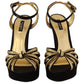 Elegant Black Gold Ankle Strap Heels Sandals