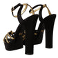 Elegant Black Gold Ankle Strap Heels Sandals