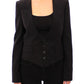 Elegant Silk-Blend Black Blazer with Scarf Back Detail