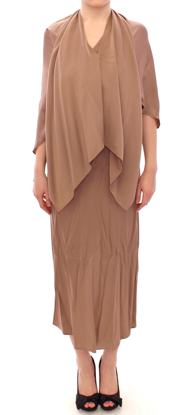 Elegant Brown Silk Shift Dress