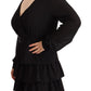 Elegant Black A-Line Mini Dress with Long Sleeves