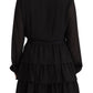 Elegant Black A-Line Mini Dress with Long Sleeves