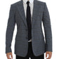 Elegant Blue Checkered Slim Fit Blazer