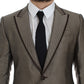 Elegant Brown Silk Two-Button Slim Blazer