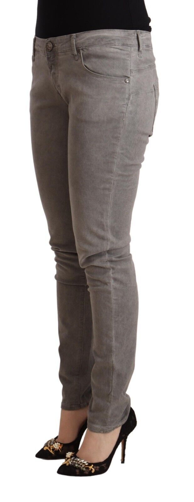 Sleek Gray Skinny Low Waist Jeans