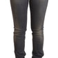 Elegant Dark Gray Skinny Jeans - Low Waist Zip Closure