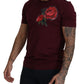 Elegant Bordeaux Roses Motif Crewneck Tee