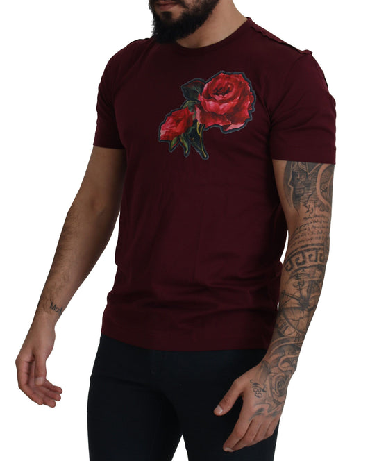 Elegant Bordeaux Roses Motif Crewneck Tee