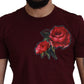 Elegant Bordeaux Roses Motif Crewneck Tee