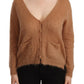 Chic Brown Knit Cardigan with Front Button Closure