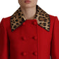 Elegant Red Leopard Trench Coat