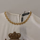 Elegant Silk Blouse with Gold Crown Embroidery