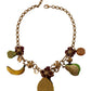 Gold Brass Sicily Fruits Roses Statement Necklace