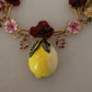 Gold Brass Sicily Fruits Roses Statement Necklace