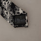 Black White Flower 100% Silk Print Adjustable Accessory Tie