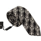 Black White Flower 100% Silk Print Adjustable Accessory Tie