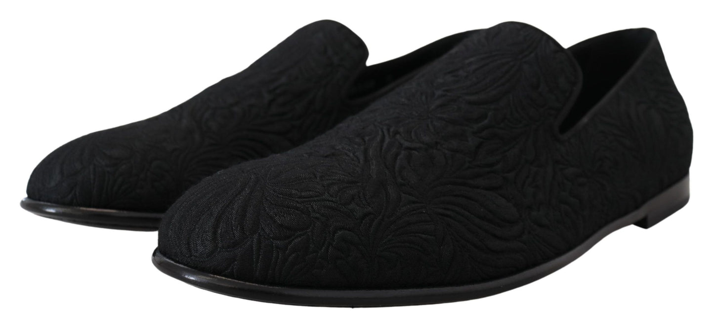 Elegant Jacquard Black Loafers Slide On Flats