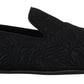 Elegant Jacquard Black Loafers Slide On Flats