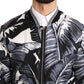 Elegant Banana Leaf Print Silk Bomber Jacket