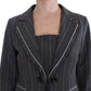 Elegant Gray Striped Dress & Blazer Suit Set