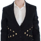 Chic Black Stretch Blazer with Gold Button Detail