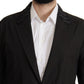 Elegant Black Cotton-Wool Blend Blazer Jacket