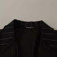 Elegant Black Cotton-Wool Blend Blazer Jacket