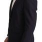 Elegant Navy Wool Blend Slim Blazer