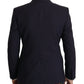 Elegant Navy Wool Blend Slim Blazer