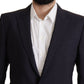 Elegant Navy Wool Blend Slim Blazer